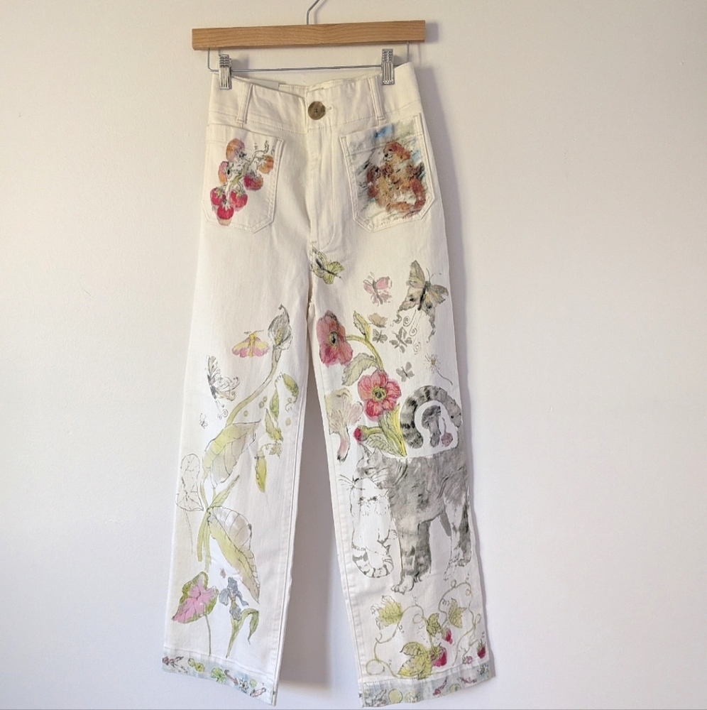 NWT Anthropologie Maeve Swan Gossip Colette Denim Crop Wide-Leg Jeans 27 Long - Picture 2 of 16